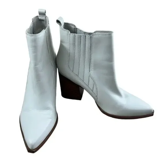 Marc Fisher Women's Matter Block Heel Booties Sz 7.5 M White Leather Pointy Toe - Picture 2 of 10